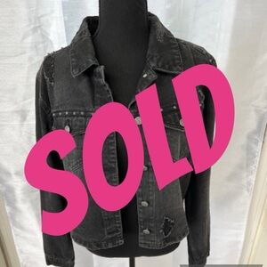 CRAVE FAME by Almost Famous Black Denim EMBELLISHED BIKER/ROCKER JACKET Size SM